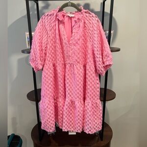 THML Bubblegum Pink Textured Tiered babydoll dress size L